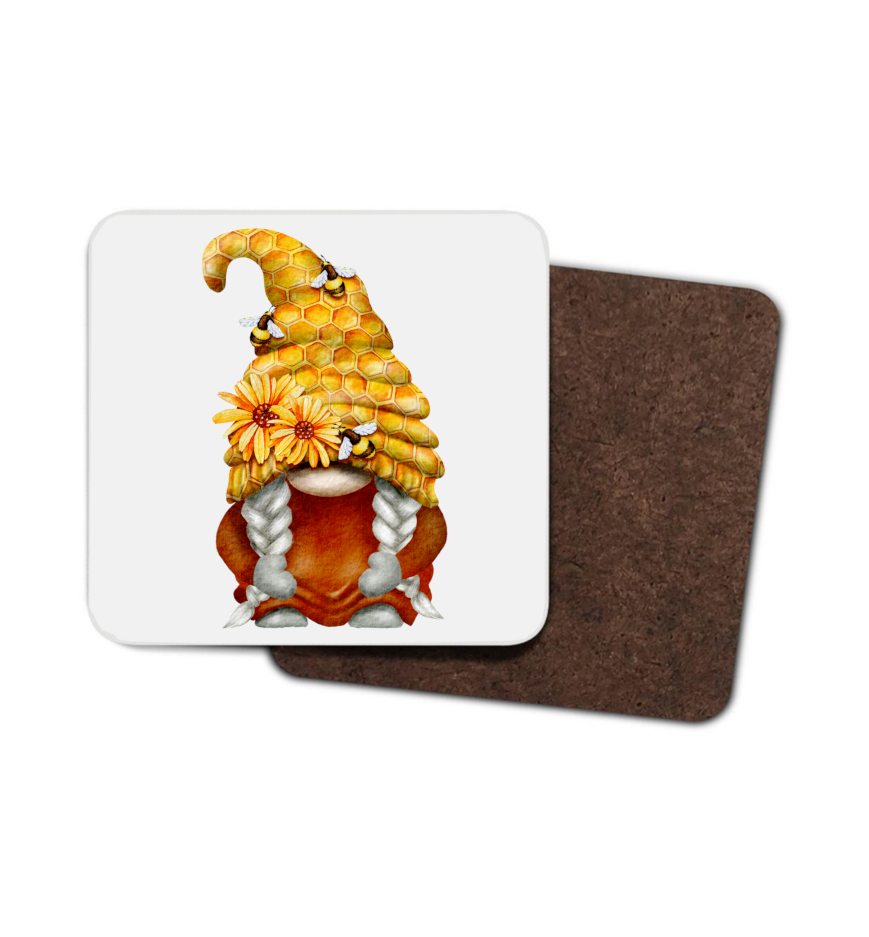 Bee Gnome Hardboard Coaster, Bee Coaster, Gonk Bee Coaster - Click Image to Close